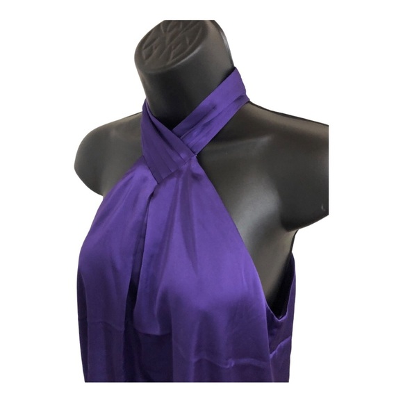 Nine West purple satin effect pleated neck twist front halter blouse size XS new - Picture 6 of 12